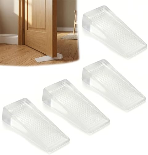 Ousuwo Confezione da 4 fermaporta a cuneo grandi in gomma trasparente, 4,8 x 2,8 x 1 cm, antiscivolo, fermaporta resistente, per casa e ufficio, ideali per fissare porte, finestre e livellare mobili