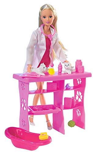 Simba 105737393 - Steffi Love Animal Doktor, Spielpuppe als Tierärztin, OP Tisch, 2 Verschiedene Tiere, mit 24 Teile Zubehör, 29cm, ab 3 Jahre