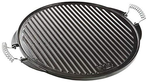 VAELLO - Plancha en Fonte Émaillée Réversible - Plaque de Cuisson Ronde, Face Striée pour Viandes, Face Lisse pour Poissons et Légumes - Noire - Ø 32 cm