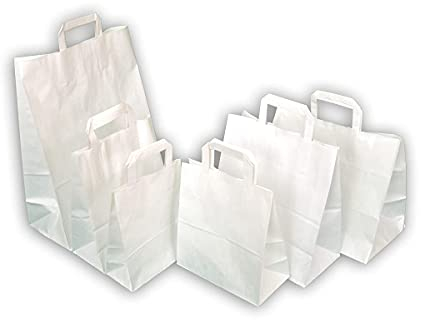 Rodenbacher Papieragentur GmbH 100 St. Papiertragetaschen weiß mit Henkel, Format 175x90x230 mm, Papiertüte, Einkaufsbeutel
