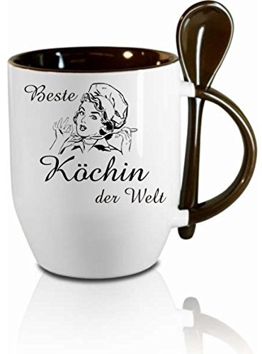 Tasse m. Löffel  Beste Köchin der Welt  Löffeltasse, Kaffeetasse mit Motiv,Bürotasse, bedruckte Tasse mit Sprüchen oder Bildern - auch individuelle Gestaltung nach Kundenwunsch