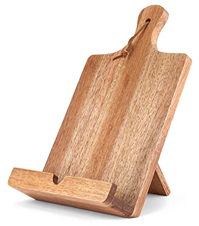 Twine Cookbook Stand, Acacia Wood Tablet Stand, Recipe Book Holder, Rustic Kitchen Decor Countertop Display, Acacia Wood, Set of 1