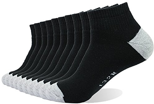 EnerWear 10P Pack Men's Cotton Moisture Wicking Cushion Low Cut Socks (10-13/Shoe: 6-12, Black)