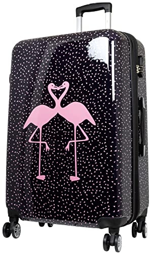 Trendyshop365 Hartschale Reisekoffer Pink Kissing Flamingo 77 cm 94 Liter 4 Räder bunt