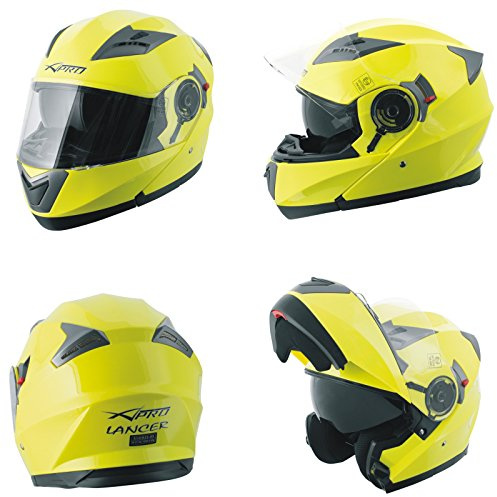 Casco Modulare Apribile Moto Touring Sport Visiera Parasole Giallo Fluo XL