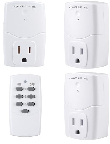 BN-LINK Mini Wireless Remote Control Outlet Switch Power Plug in for Household Appliances, Wireless Remote Light Switch, LED Light Bulbs, White (1 Remote + 3 Outlet) 1250W/10A