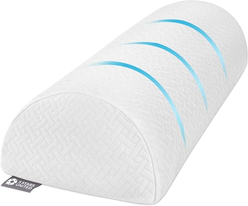 5 STARS UNITED Knee Pillow for Back Sleeping – Memory Foam Cushion for Sciatica Pain Relief – Under Leg Support for Sleeping on Back – Half Moon Bolster for Bed, White
