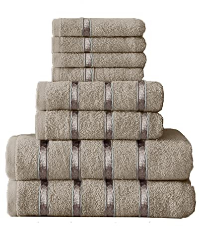 GC GAVENO CAVAILIA 8 Piece Towel Bale Set, Water Absorbent Bathroom Towels Accessories, Silver Towels Set 450 GSM, 4x Face Towel 2x Hand Towels 2x Bath Towels