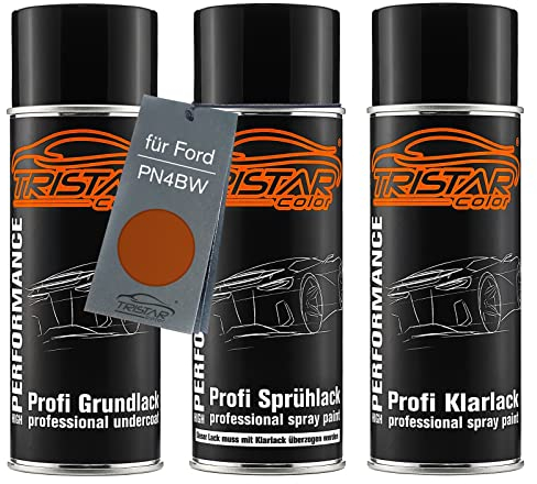 TRISTARcolor Autolack Spraydosen Set für Ford PN4BW Wildtrak Orange Metallic/Wild Trak Orange Metallic Grundlack Basislack Klarlack Sprühdose 400ml
