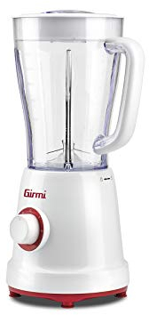 Girmi FR46 Frullatore Elettrico, 1.5 Litri, 2 velocità con Pulse, 4 lame Inox, Tappo dosatore, Dispositivo di sicurezza, Bianco/Rosso