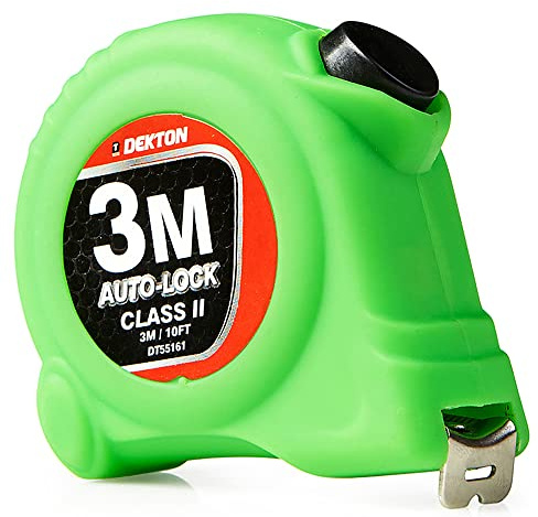 DEKTON DT55161 Mètre ruban haute visibilité à verrouillage automatique Vert 3 m x 16 mm