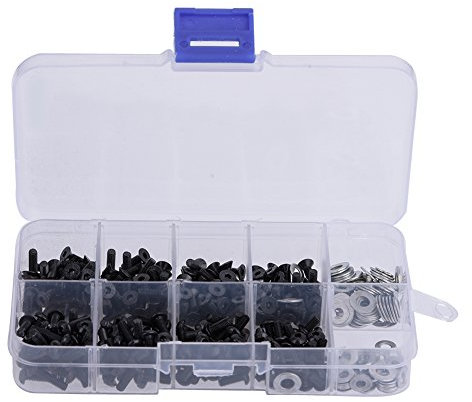 Drfeify Tornillo de Alta Resistencia, 340pcs / 180pcs Tornillos de Cabeza Plana y Redonda Set Caja de Accesorios para 1/10 HSP RC Coche (340pcs/box)