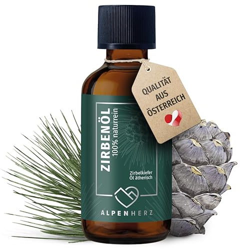 Alpenherz Zirbenöl 50 ml - 100% naturrein, ätherisches Zirbelkieferöl aus Österreich für Duftöl Raumduft Duftlampe Zirbenwürfel Diffuser Zirbe Lufterfrischer Zirbelkiefer Öl Geschenke