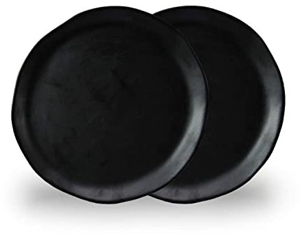 roro 10.5-Inch Handmade Ceramic Stoneware Dinner Plates in Matte Black (Set of 2) – Natural Unglazed Underside, Restaurant Grade, Microwave, Oven & Dishwasher Safe
