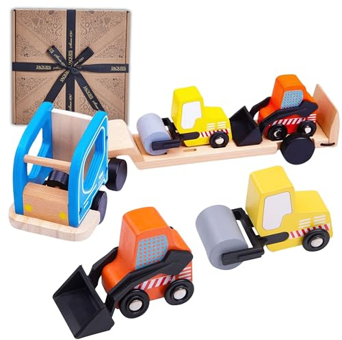 Jaques of London Wooden Toy Cars | Quality Toddler Toy Cars for Boys and Girls | Construction Car Toys for 3 4 5 Year Olds (Low Loader Truck)
