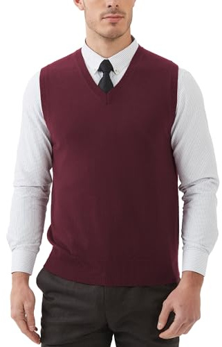 Kallspin Men’s Wool Blend Sweater Vest Sleeveless Jumper V Neck Pullover