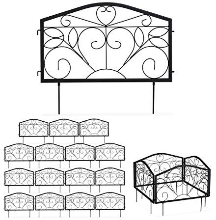 Relaxdays 16 TLG. Beetzaun, Beetumrandung für Garten, Steckzaun Eisen, antik, Ornamente, Zierzaun HxB: 33 x 900 cm, schwarz