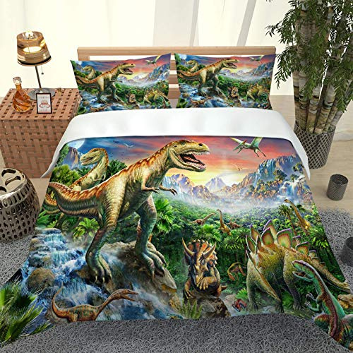 MQBHJI Housse De Couette 140X200 Enfant 3D Ancien Dinosaure - Parure De Lit 1 Personne en Microfibre 2 Pièces avec Fermeture Éclair, Housse Couette Imprimé avec 1 Taies d'oreiller 65X65 CM