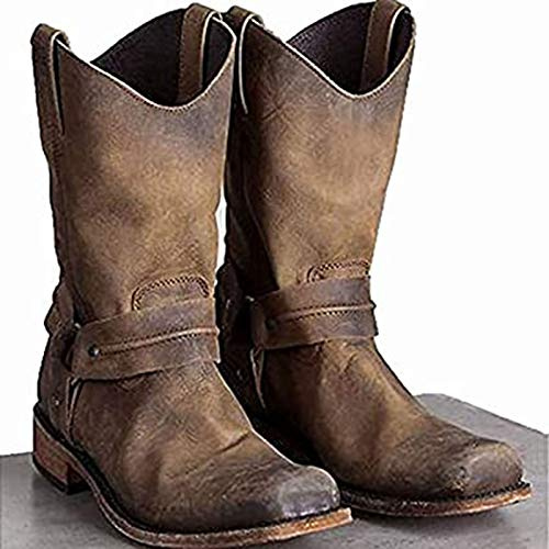 MWbetsy män västerländska cowboystövlar vintage fyrkantig huvud riddarbåt hög hjälp punk gotisk rock konst kort stövlar vintervandring vandring vandring jakt, BRUN, 45 EU