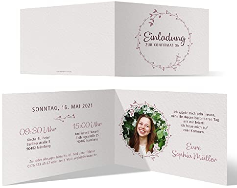 10 x Konfirmation Einladungskarten Einladungen individuell mit Text und Fotos DIN A6 Klappkarte - Blumenkreis