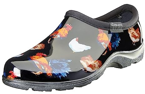 Sloggers Original Waterproof Rain and Garden Shoe for Women– Outdoor Slip-On Garden Clog - Made in The USA with Premium Comfort Insole and Arch Support - Classic Chicken Black, Size 8