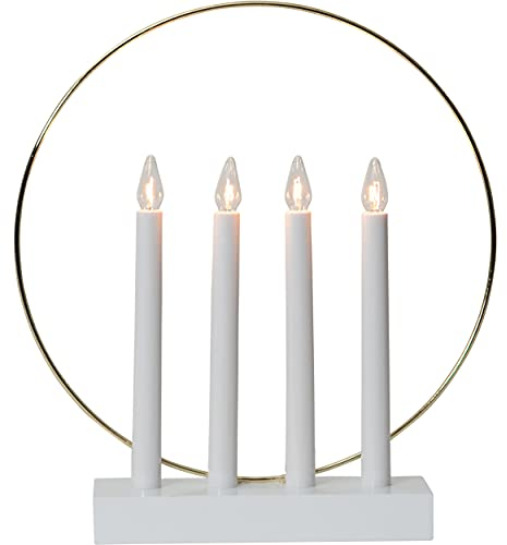 EGLO LED Lichterbogen Weihnachten mit 4 Glühbirnen, Fensterleuchter in Weiß mit dekorativem Ring in Messing, Schwibbogen mit Kabel, E10, warmweiß