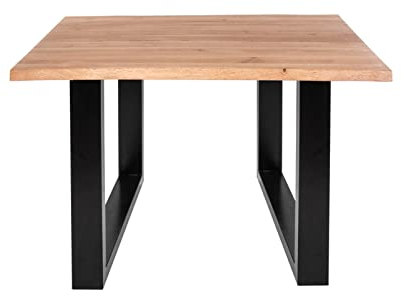 SAM Esstisch 80 x 80 cm Enrico, Eiche Rustik, massiv + geölt, Baumkantentisch mit schwarzem U-Gestell aus Metall, pflegeleichter Esszimmertisch, Tisch aus Eichenholz, 26mm Platte