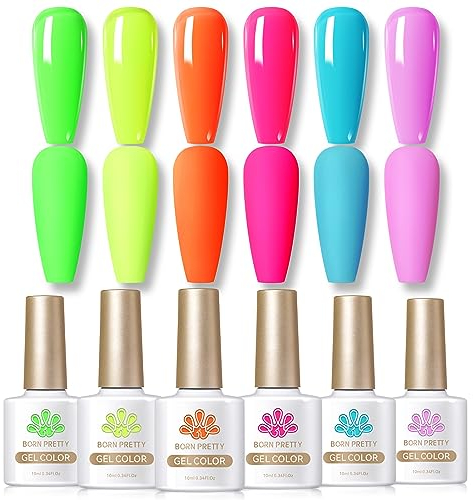 BORN PRETTY UV Nagellack Neon, Leuchtendes Orange Grün Blau Farbgel für Gelnägel Neon Gel Nagellack Sommerfarben 6PCS
