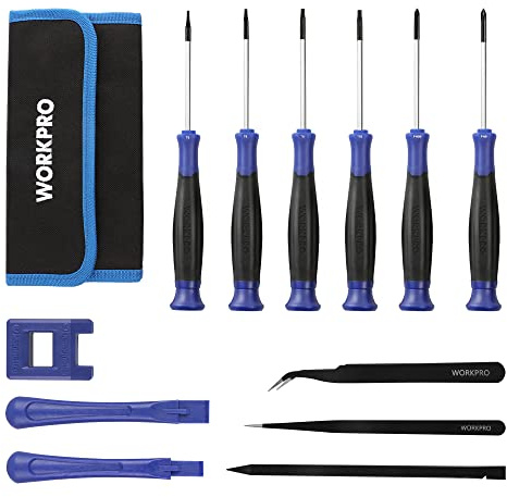 WORKPRO 12 in 1 Torx Screwdriver Set with T3 T4 T5 T6 T8 T10 Security Torx Bit & Tweezers, Precision Magnetic Screwdrivers, Pry Bars, Spudger for Eyeglass, Watch, Computer, Laptop, Phone, with Pouch
