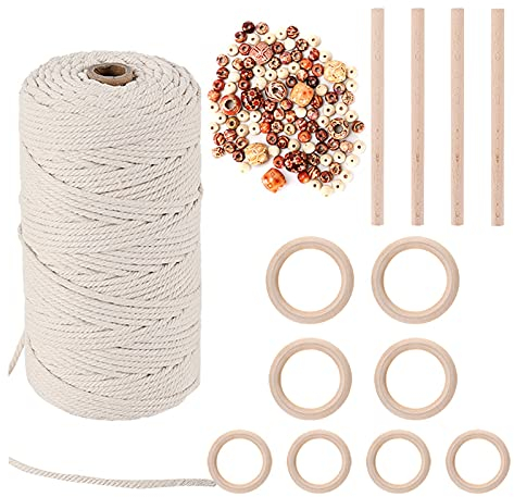 RH-HPC String Makramekordschnur 3mm x 150m und 110 Wads Set, 100% Baumwolle Seil Craft String Twine für Wandbehangpflanzenaufhänger Stricken für den Handwerk