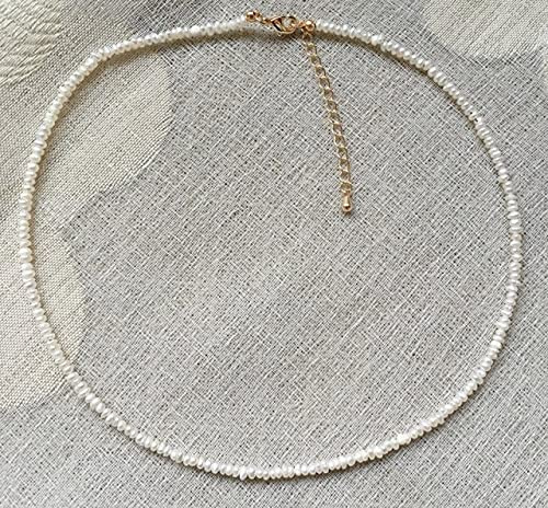 AllForYou 2-3mm Mini Button Baroque Pearl Strand Necklace Collar Elegant Real Natural Freshwater Pearl Choker Necklace Jewelry for Women