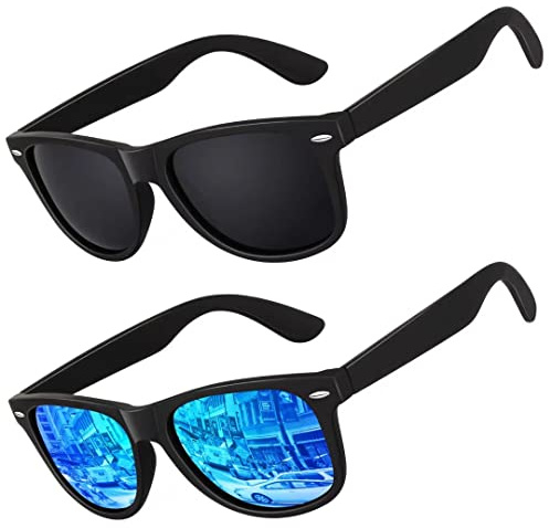 LINVO Polariserade solglasögon, unisex, klassiska körglasögon med UV-skydd, retro 80-talsdesign, M