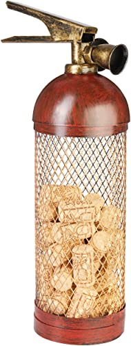 BRUBAKER Deko Feuerlöscher - Weinkorken Behälter - Korken Aufbewahrung Indoor Metall Dekoration - Wein Geschenk für Feuerwehrmann Feuerwehrfrau und Weinliebhaber