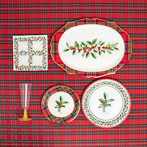 Kit vaisselle en carton avec décoration de Noël rouge avec motif houx de Noël pour 6 personnes – Pack ACEBO pour 6 personnes.