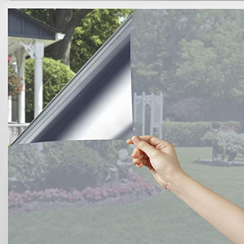 Volcanics One Way Window Privacy Film Sun Blocking Window Tinting Film for Home Heat Control Mirror Tint Film Static Cling Reflective Solar Window Film 23.6 x 78.7 Inches, Black Silver