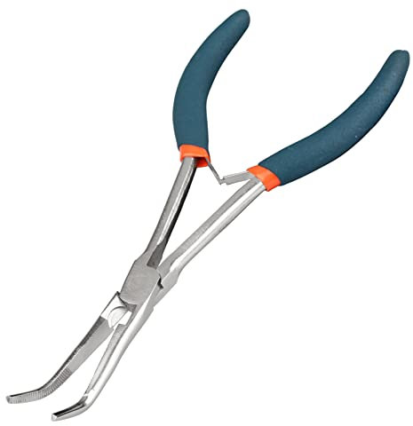 LEONTOOL Long Reach Bent Needle Nose Pliers 7 Inches Long Bent Pliers with Serrated Jaw Long Handle Needle Nose Pliers with Wire Cutter Working in Tight Spaces Beading Jewelry Making Handicraft