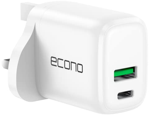 Econo Original 20W USB C Charger PD & QC Plug compatible Android & iPhone 14 Pro/iPhone 14 Pro Max/iPhone 13 12 11 XR XS Mini Type c plug USBC Fast Charger head Adapter UK Multi Dual Port Wall Socket
