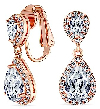 Vintagestil brud kubisk zirkonia simulerad ädelsten AAA CZ gloria dinglande tårdroppe ljuskrona klämma på örhängen för kvinnor silver rosa guldpläterad i svart lila blå röd ros rosa grön klar, En
