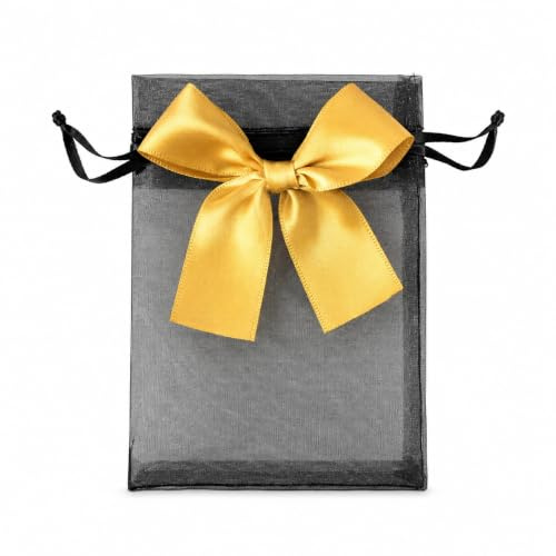 Yurosiay 30 Stück Organzasäckchen Bunt Organzabeutel Mit Satin Schleifen Organzasäckchen Mit Kordelzug Geschenksäckchen Organza Schmuckbeutel Organza Organzabeutel Hochzeit Schwarz 1# 9×12cm | Mit Fest Vernähter Dekorativer Schleife, Sorgt für eine Elegante Geschenkoptik ohne Aufwand
