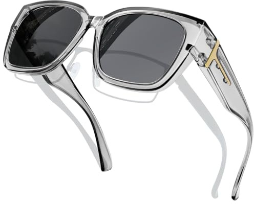 KANASTAL Sobre Gafas de Sol Gris Superpuestas Hombre Polarizadas Mujer Negras Transparente Fit Over Sunglasses - Lentes Negras y Montura Gris