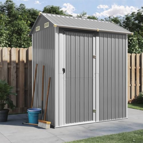 LAPOOH Gerätehaus Hellgrau 192x152,5x237 cm Verzinkter Stahl, Gartenhaus, Gerätehaus, Fahrradgarage, Gartenhütte, Geräte Schuppen, Gartengerätehaus - 364530