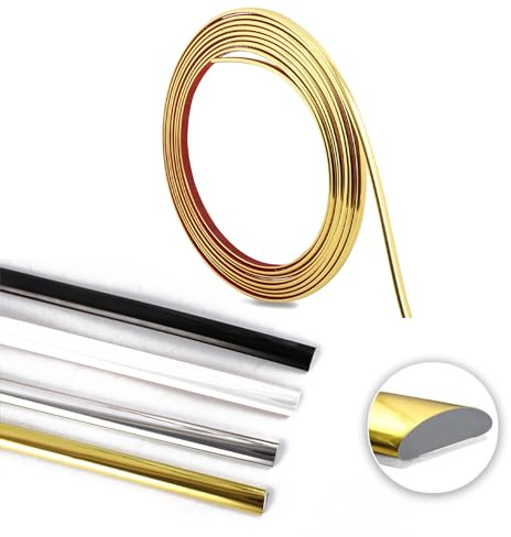 Moulure Adhesive Moulure Plafond Kit Moulure Murale Adhesive Baguette De Finition Corniche Plafond Baguette Angle Mur,Pour Mur,Plafond,Sol,Carrelage (Or 6m*8mm)