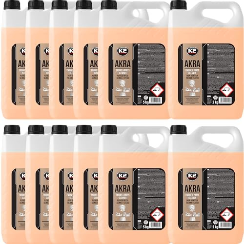 K2 Spray Limpiador Desengrasante para Motor Pack de 12 - Limpia Superficies Externas Aceite,Grasa,Polvo y Suciedad Adherida Herramientas y Suelos - Akra 5L