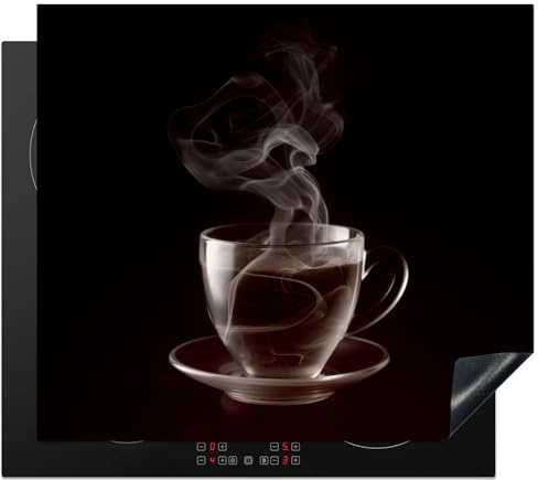 KitchenYeah© Coperchio Piano Cottura Cucina Copri Fornelli Tappetino | 60x52 cm - Induzione Antiscivolo Piastra Protezione Tazza - Caffè - Nero