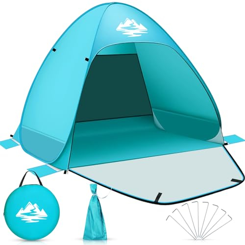 BGIUSQF Strandmuschel, Himmelblau Strandmuschel Pop up, Strandmuschel Baby UV Schutz 50, Pop up Zelt 200 x 150 x 110 cm, Strandzelt für 2-3 People, Familie, Camping, Garten, Strand
