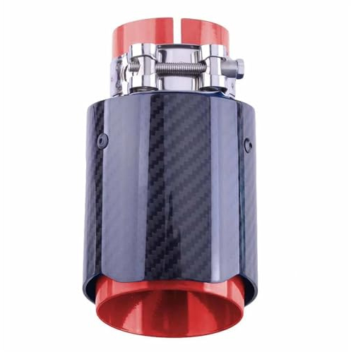 Auspuffendrohr Universal 2,5 63mm Einlass 3,5 89mm Auslass Auto Red & Carbon Fiber Style Auspuffrohr Schalldämpferrohr Auto-Schalldämpfer