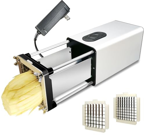 Electric French Fry Cutter, Commercial Grade Potato Chip Cutter with 1/2 3/8 Blade, Stainless Steel, Use for Potato Onion Cucumbers Vegetable
