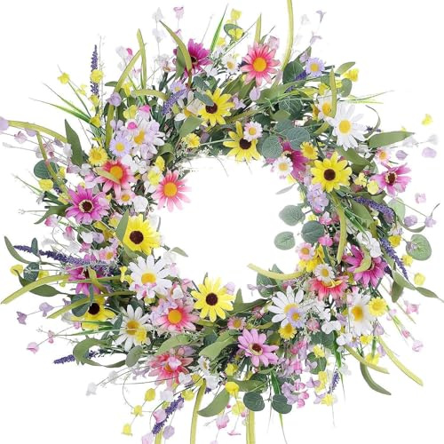 Türkränze 55 cm, Frühling und Sommer Türkranz, künstliche Blumen grüne Blätter Kränze,für Haustür Outdoor Fenster Wand Garten Hochzeit Festival Party Home Dekoration