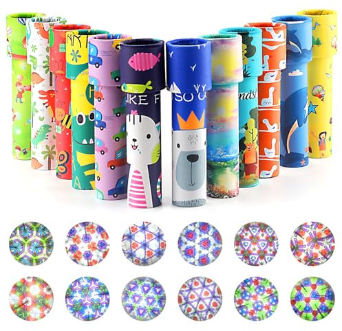 Audasi 12 PCS Klassisches Kaleidoskope Toy Vintage Retro Kaleidoskope Lernspielzeug Pass The Parcel Geschenke Rückkehr Geschenke für Geburtstagsparty Party Kinder Weihnachten Zufallsmuster
