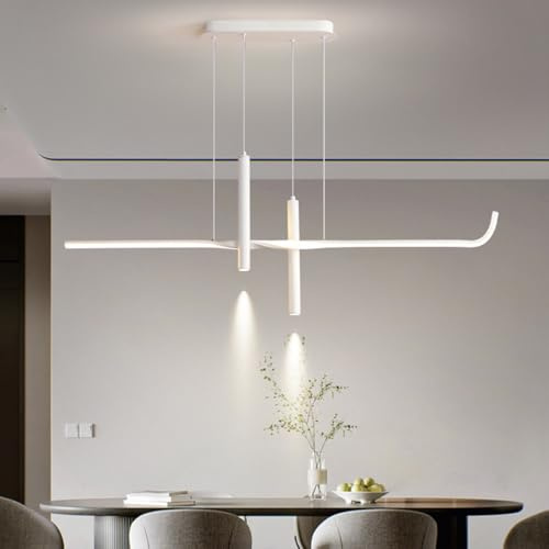 Deliouay Pendelleuchte LED Dimmbar Hängelampe Wohnzimmer Esstischlampe mit Fernbedienung, Moderne Hängeleuchte for Esszimmer, Höhenverstellba Hängend Lampe für Büro Bar esstisch Küche (weiß, 100 cm)